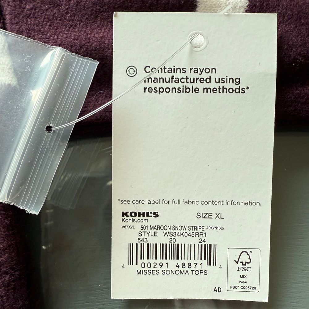 NWT Sonoma Women’s XL Maroon Striped Knit Sweater. Beautiful drape and Soft! - Picture 6 of 12